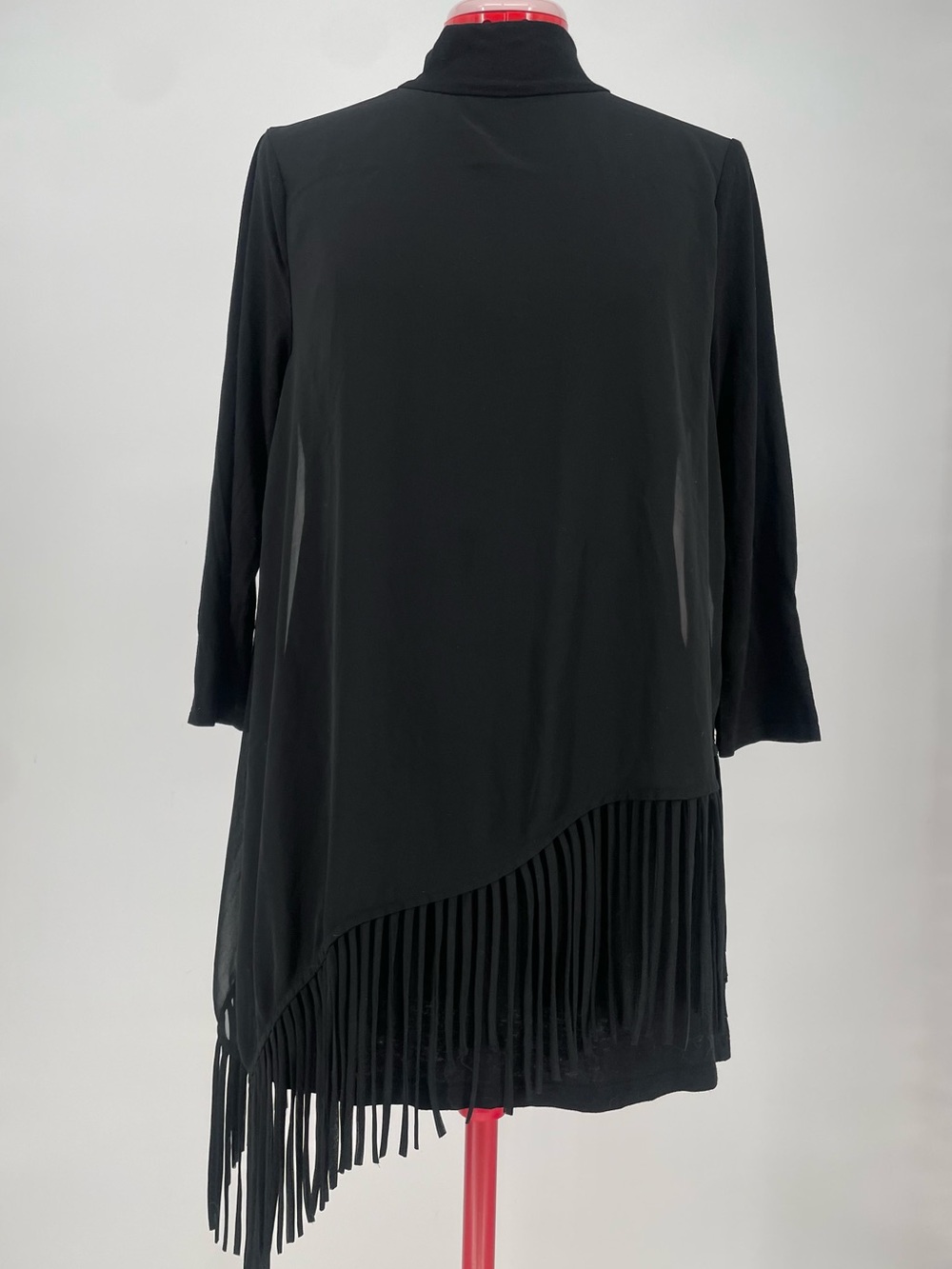 Chico’s Black Asymmetrical Fringe Grunge Festival Layered Tunic Top Sheer Layer